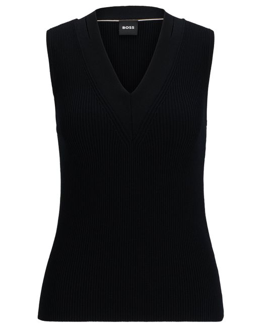 Boss Black Sleeveless Knitted Top With Cut-out Details