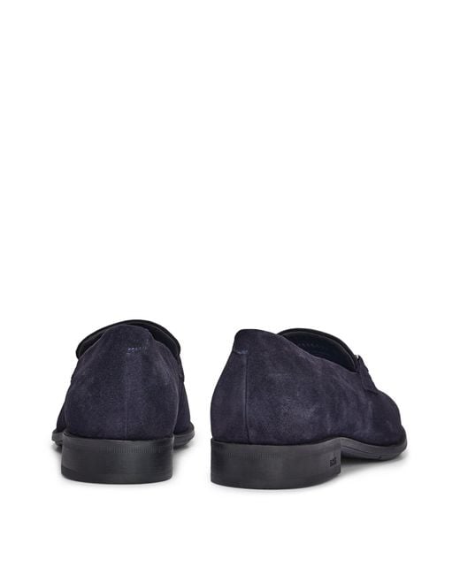 Boss Blue Suede Loafers With Branded Hardware Trim for men