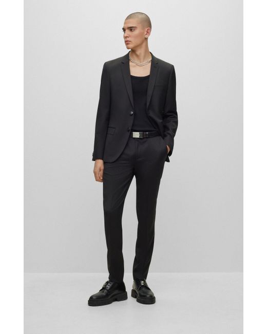 HUGO Black Extra-slim-fit Suit In Wool for men