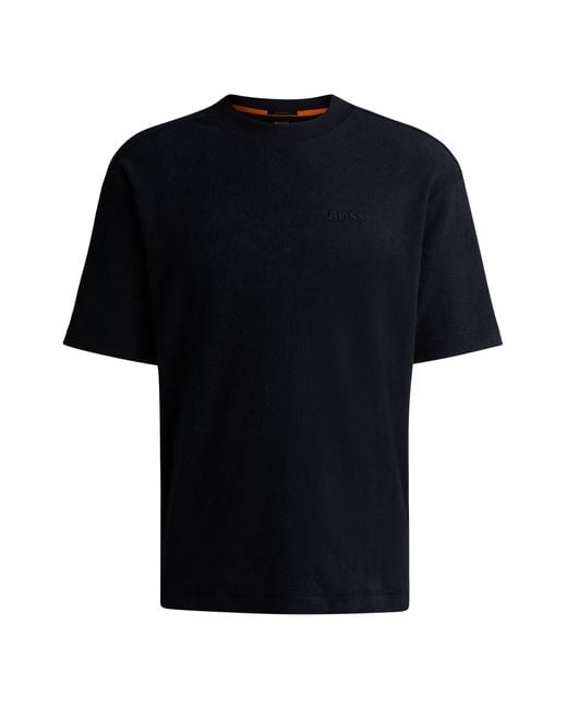 Boss Black Cotton-towelling Relaxed-fit T-shirt With Logo Detail for men