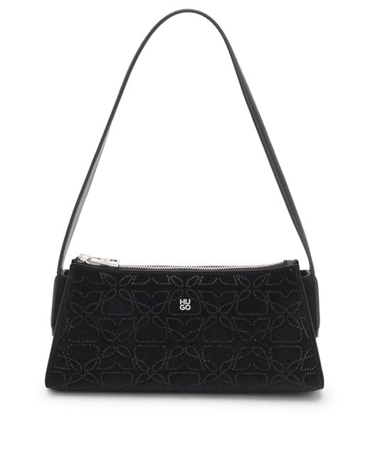 HUGO Black Hobo Bag Mit Samt-Haptik Und Strass-Verzierungen