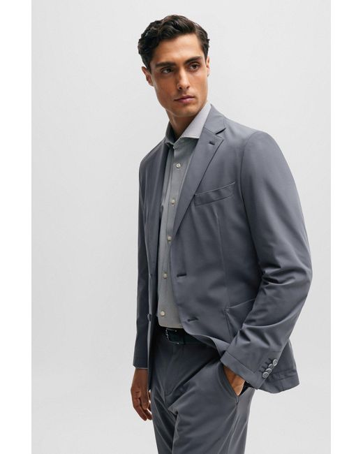 Boss Gray Slim-fit Jacket In Crease-resistant Performance-stretch Jersey for men