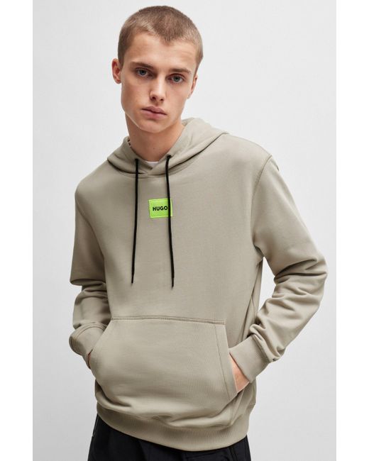 HUGO Natural Cotton-terry Hoodie With Logo Label for men