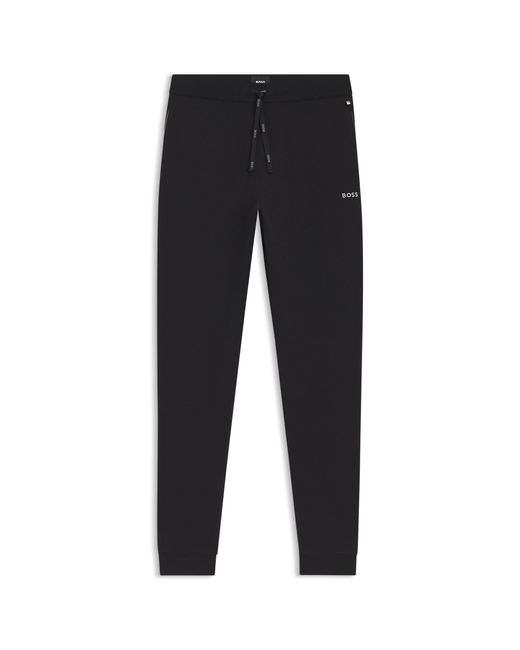 Boss Black Stretch-Cotton Tracksuit Bottoms With Embroidered Logo for men