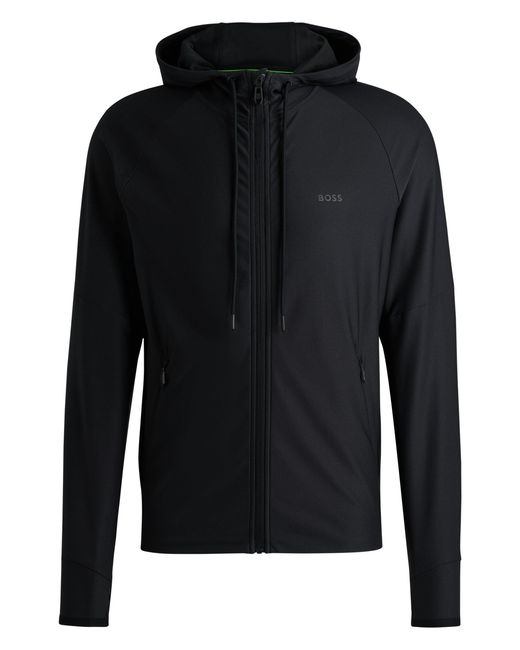 Boss Black Active-Stretch Zip-Up Hoodie With Logo Detail for men
