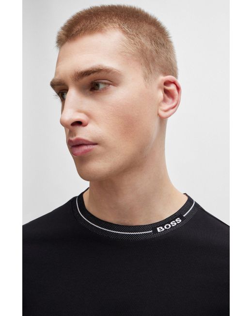 Boss Regular-fit T-shirt Van Katoenen Jersey Met Logodetail Op De Kraag in het Black voor heren