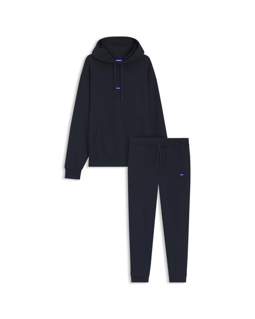 HUGO Black Cotton Tracksuit Set With Logo Patch for men