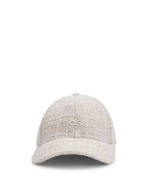 Boss White Italian-tweed Cap With Embroidered Logo