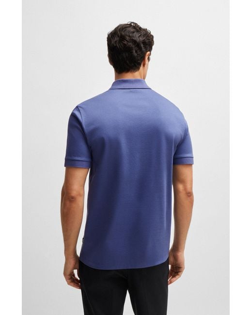 Boss Blue Mercerised-cotton Slim-fit Polo Shirt With Zip Placket for men