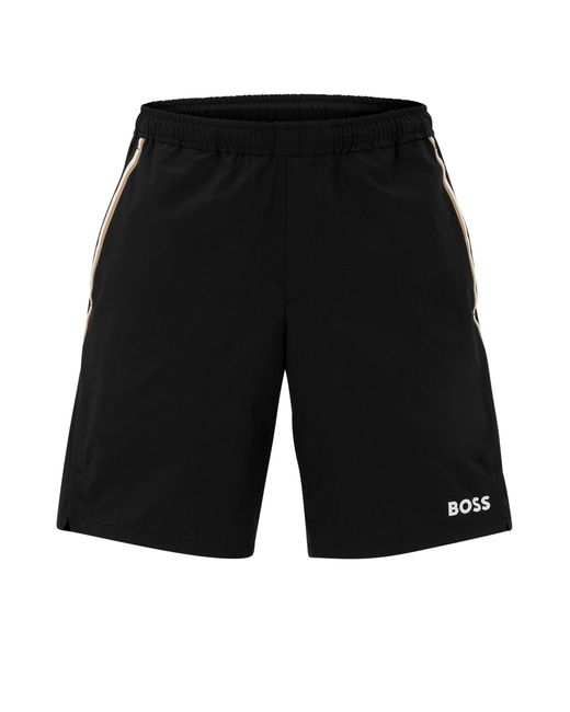 BOSS by Hugo Boss Black X Matteo Berrettini Water-repellent Shorts With Signature Stripes And Logo for men