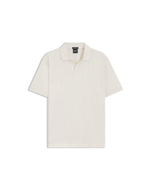 Boss White Cotton-Jacquard Polo Shirt With Johnny Collar for men