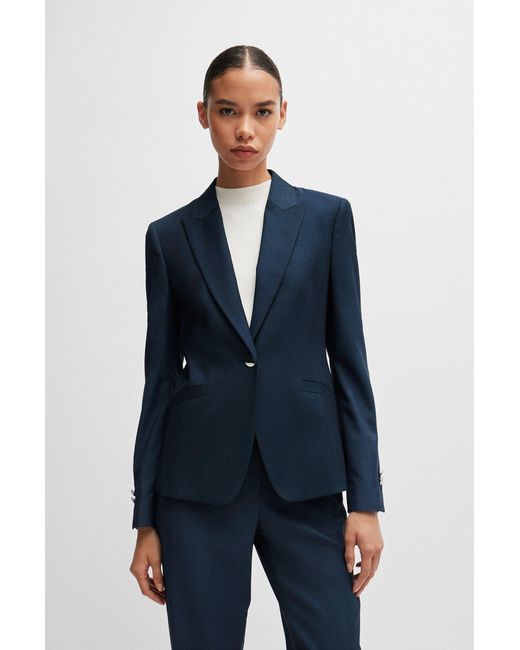 Boss Blue Slim-fit Jacket In Denim-effect Virgin-wool Twill