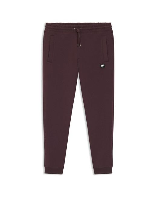 HUGO Purple Cotton-Blend Tracksuit Bottoms With Stacked Logo for men