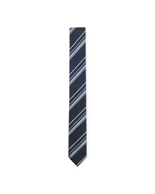 Boss Blue Silk-Blend Tie With Diagonal-Stripe Jacquard for men