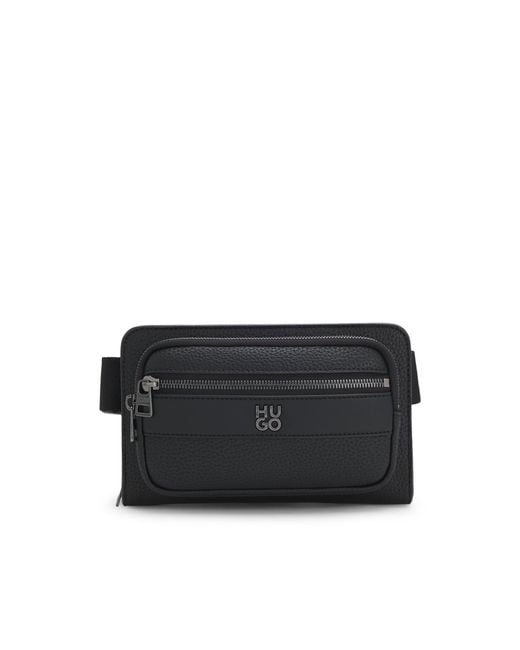 HUGO Black Grained Belt Bag With Stacked-Logo Trim for men