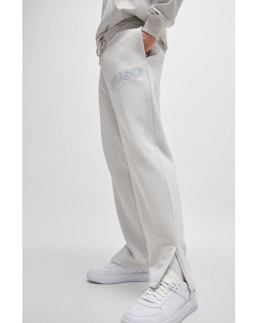 HUGO Gray Loose-fit Cotton-terry Tracksuit Bottoms With Outline Logo for men