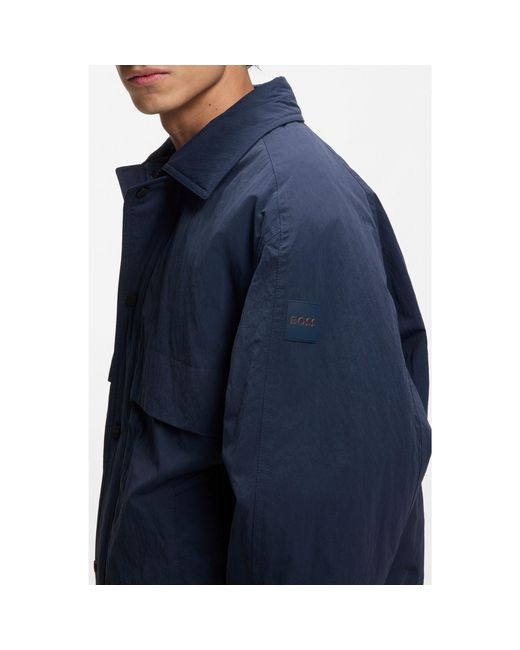 Boss Blue Water-Repellent Jacket With Removable Hood for men