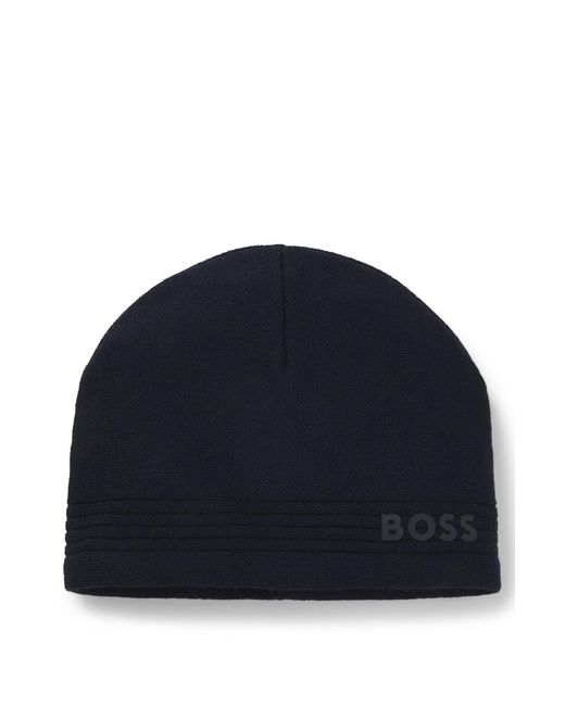 Bonnet En Laine Mélangée Avec Logo Imprimé En Gomme Boss pour homme en coloris Blue