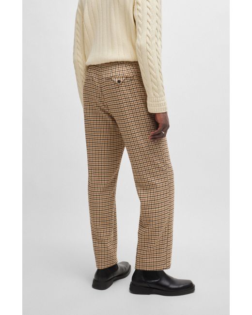 HUGO Natural Modern-fit Trousers In Houndstooth Stretch Material for men