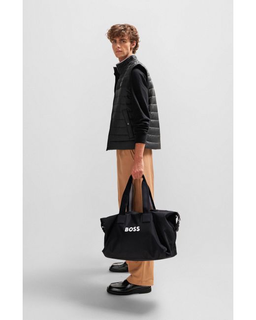 Boss Black Contrast-logo Holdall With Signature-stripe Handles for men