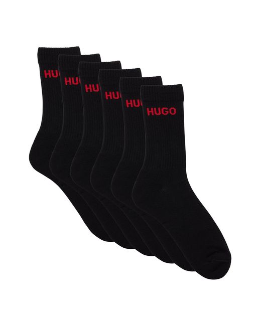 HUGO Black Six-pack Of Quarter-length Socks With Logo Detail for men