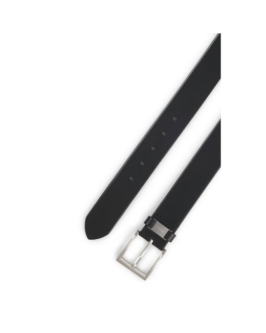 Boss Black Italian-Leather Belt With Logo Keeper And Brushed Hardware for men