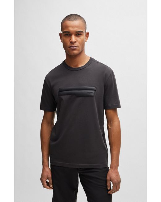 Boss Black Regular-fit T-shirt In Stretch Cotton With Logo Artwork for men