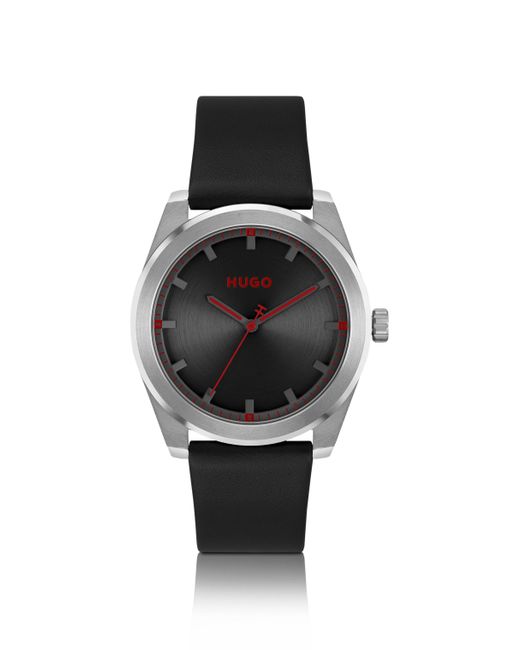 HUGO Horloge Met Geborstelde Zwarte Wijzerplaat En Leren Polsband in het Black voor heren