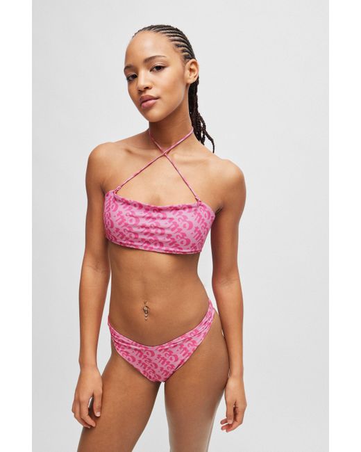 HUGO Pink Bikinihose im brasilianischen Stil mit Logo-Print