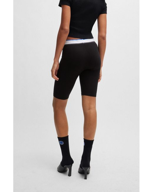 HUGO Black Logo-waistband Bike Shorts In Stretch-cotton Jersey