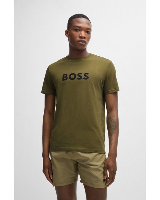Boss Regular-Fit T-Shirt aus Baumwoll-Jersey mit UV-Schutz von LSF 50+ in Green für Herren