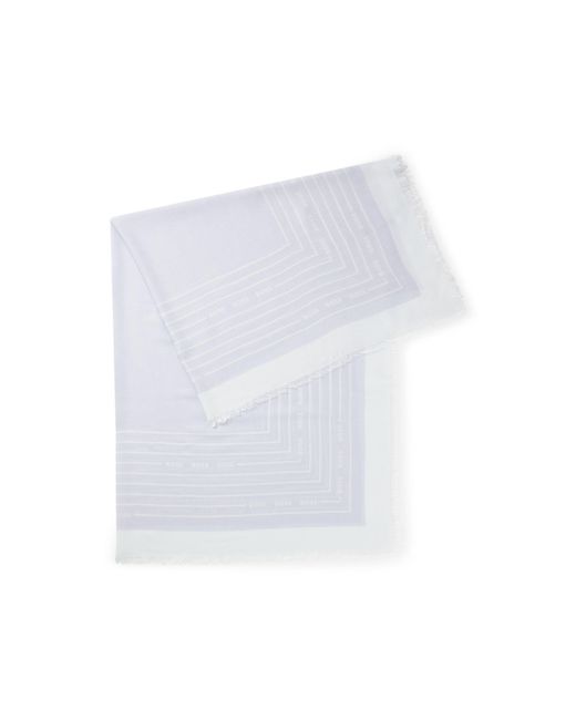 Boss White Voile Scarf With Logo Print