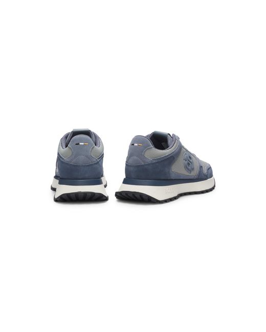 Boss Blue Suede-Trim Trainers With Double B Monogram for men
