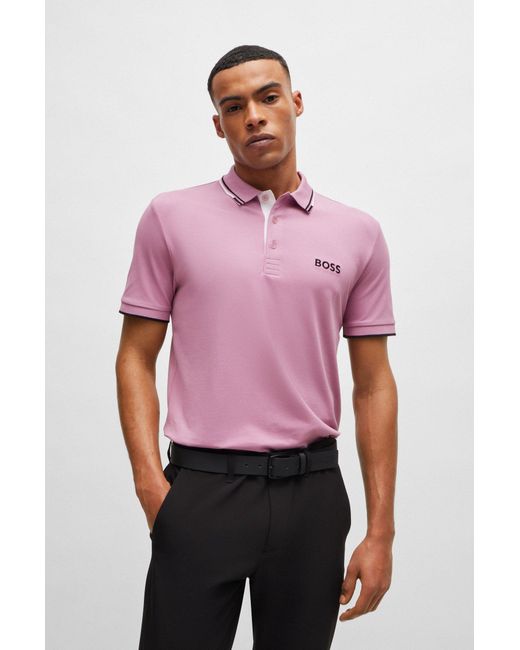 Boss Red Cotton-blend Polo Shirt With Contrast Logos for men