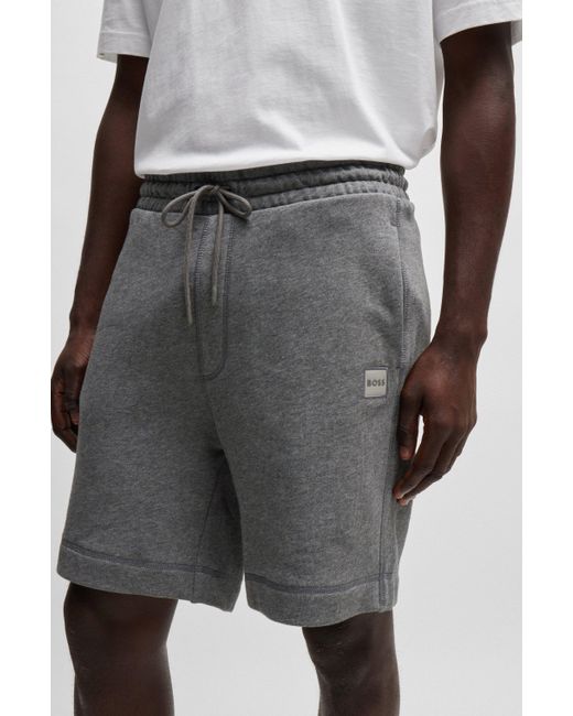 Boss Regular-Fit Shorts aus Baumwoll-Terry mit Logo-Aufnäher in Gray für Herren