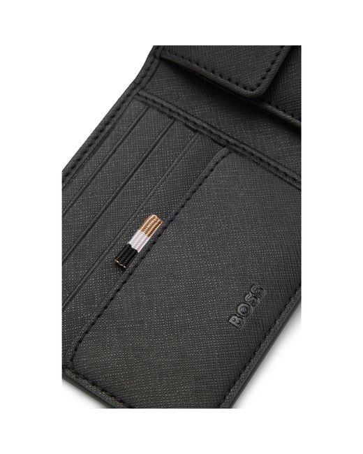 Boss Black Bifold Wallet With Signature Details for men