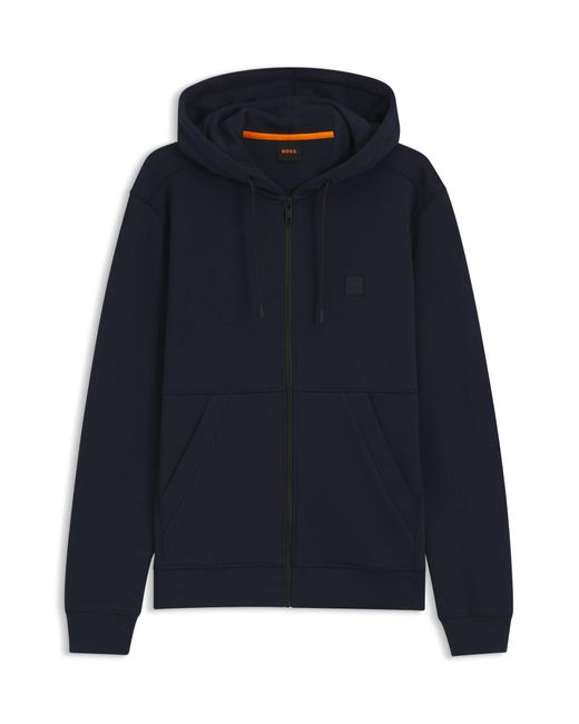 Boss Hoodie Van Katoenen Sweatstof Met Rits En Ton-Sur-Ton Logopatch in het Blue voor heren