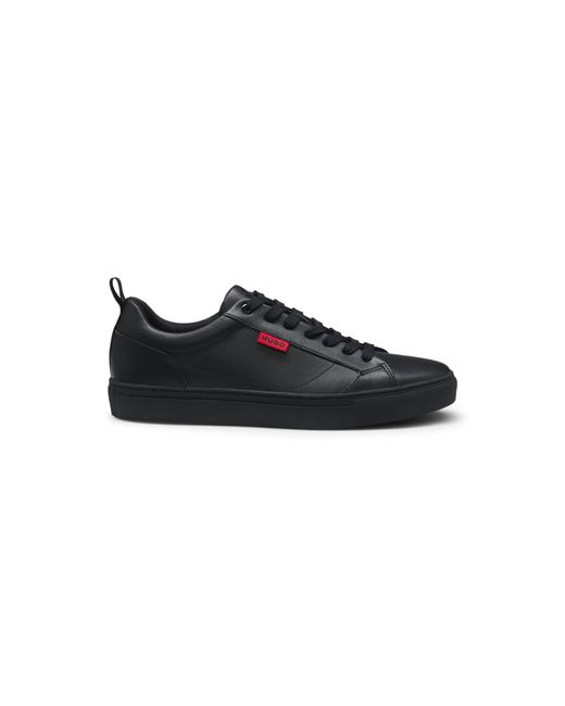 HUGO Black Faux-Leather Trainers With Logo Flag for men