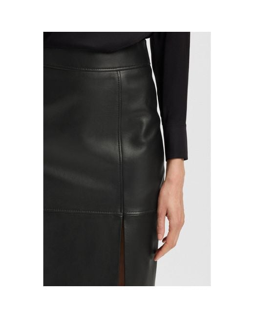 Boss Black Slim-fit Pencil Skirt In Grained Leather
