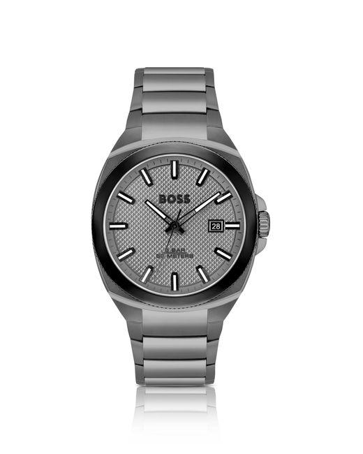 Boss Horloge Met Grijze, Geschakelde Polsband En Ton-Sur-Ton Guilloché-Wijzerplaat in het Gray voor heren