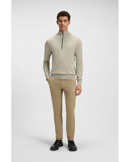 Boss Trui Met Ritskraag Van Katoen En Kasjmier in het Natural voor heren