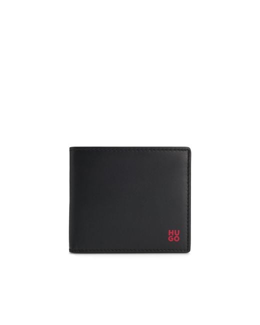 HUGO Black Folding Leather Wallet With Stacked Logo for men