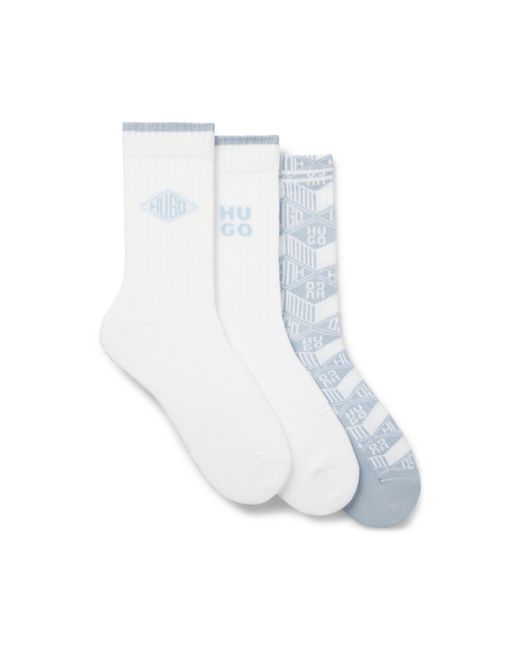HUGO Blue Three-Pack Of Ribbed Short Socks With Logo Details for men