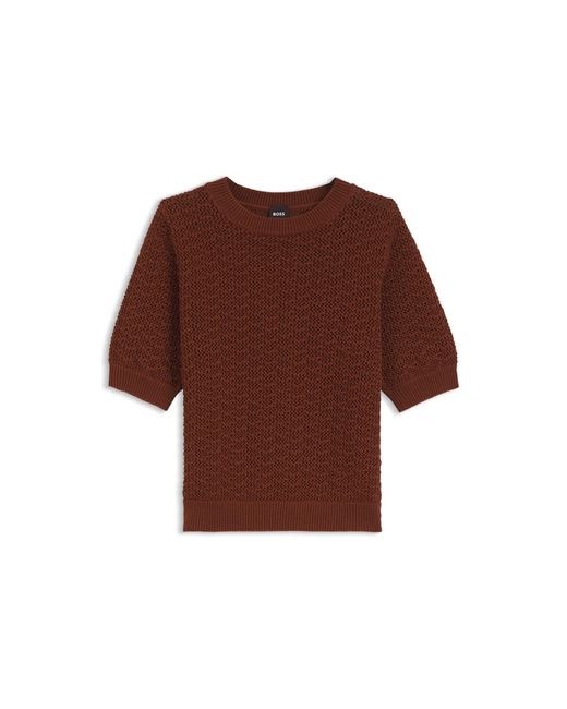 Boss Brown Cotton Sweater With Micro-Lace Structure