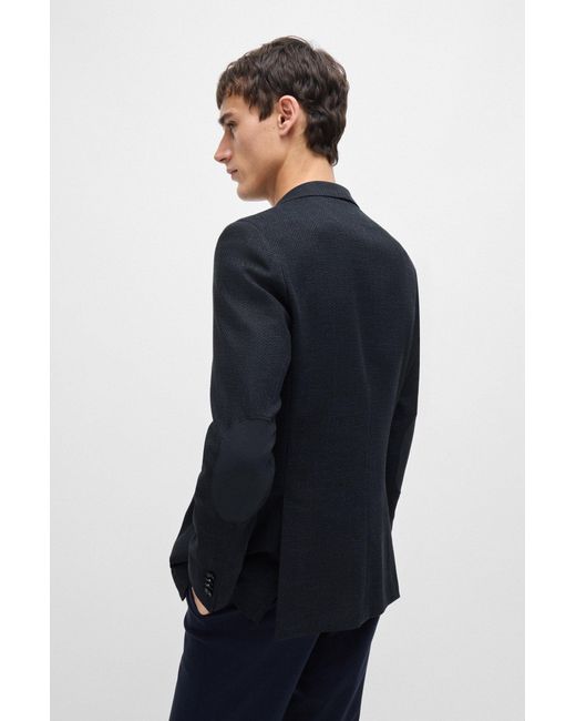Boss Blue Regular-fit Jacket In A Herringbone Stretch-cotton Blend for men