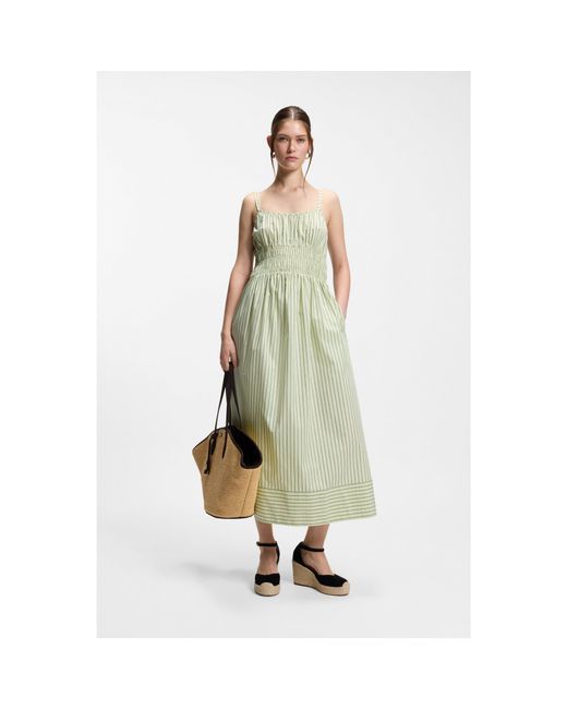 Boss Green Cotton-Poplin Dress With Vertical Stripe