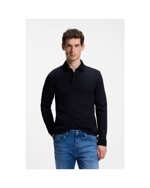 Boss Blue Long-Sleeved Polo Shirt for men