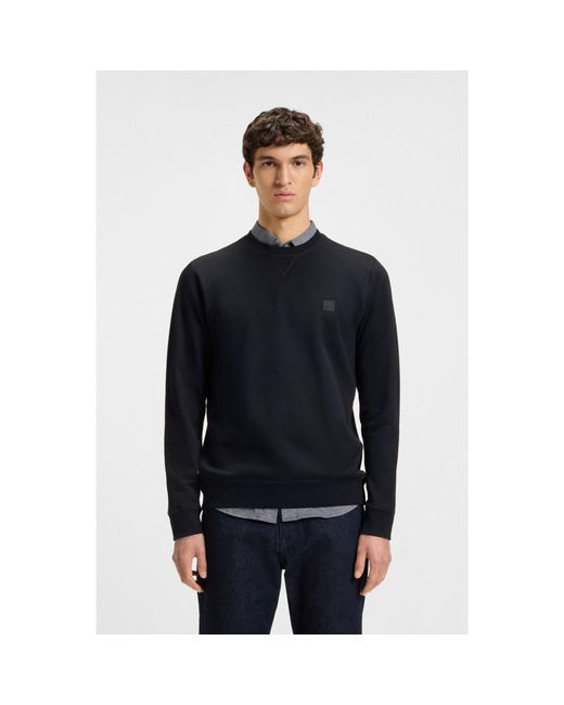 Boss Blue Cotton-Terry Regular-Fit Sweatshirt With Logo Patch for men