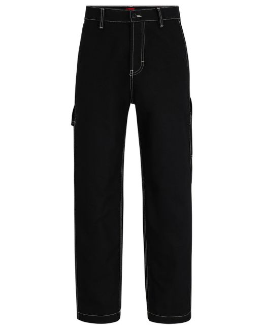 HUGO Black Regular-fit Trousers In Heavyweight Cotton for men