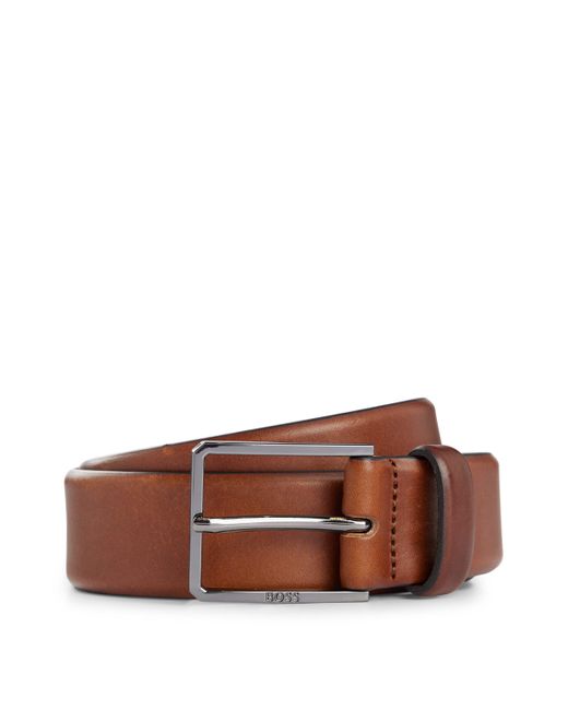 Boss Brown Italian-leather Belt With Polished Gunmetal Hardware for men